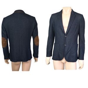 Zara Man Notch Lapel Collar Elbow Patch Two Button Blazer Navy Blue Size 40
